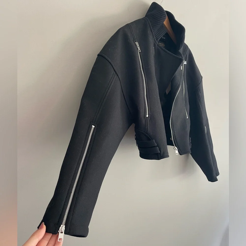 ZARA Italian Wool oversized Crop Biker jacket - Picture 15 of 15